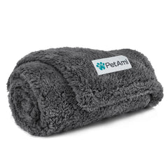 PetAmi fluffy waterproof blanket close-up shows plush sherpa for cozy naps.