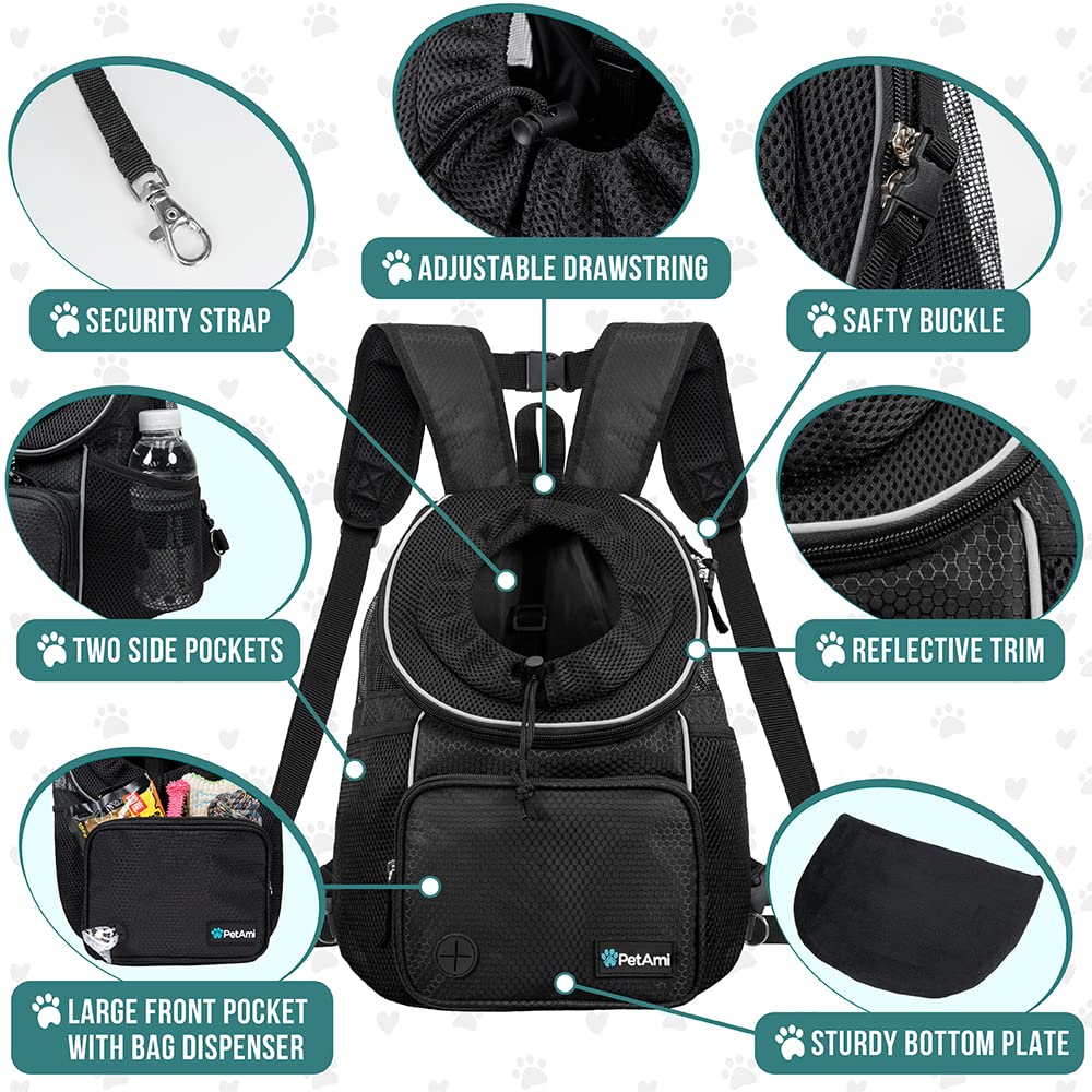 PetAmi front carrier poop bag dispenser pocket designed for quick cleanups on walks.