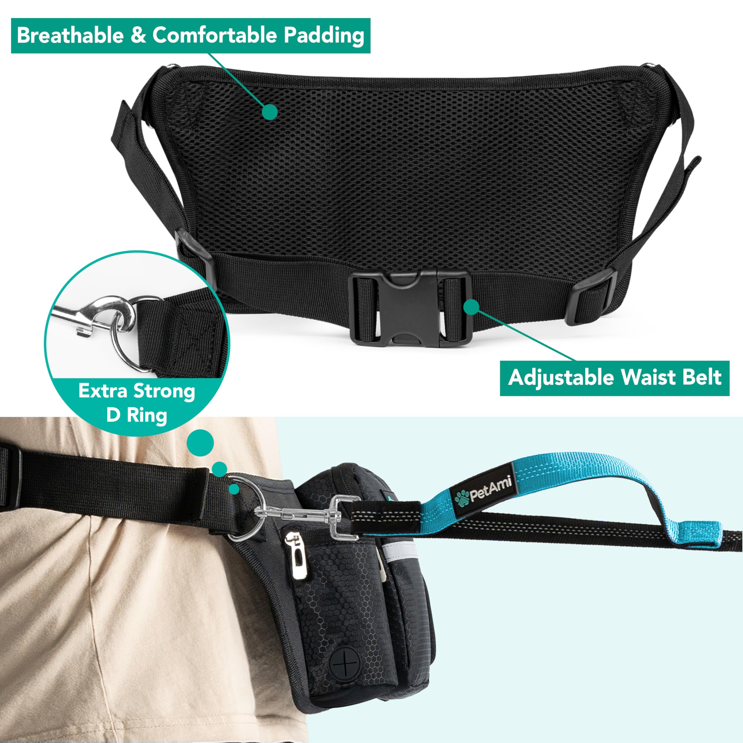 PetAmi front pocket holds essentials like phone and keys during outings.