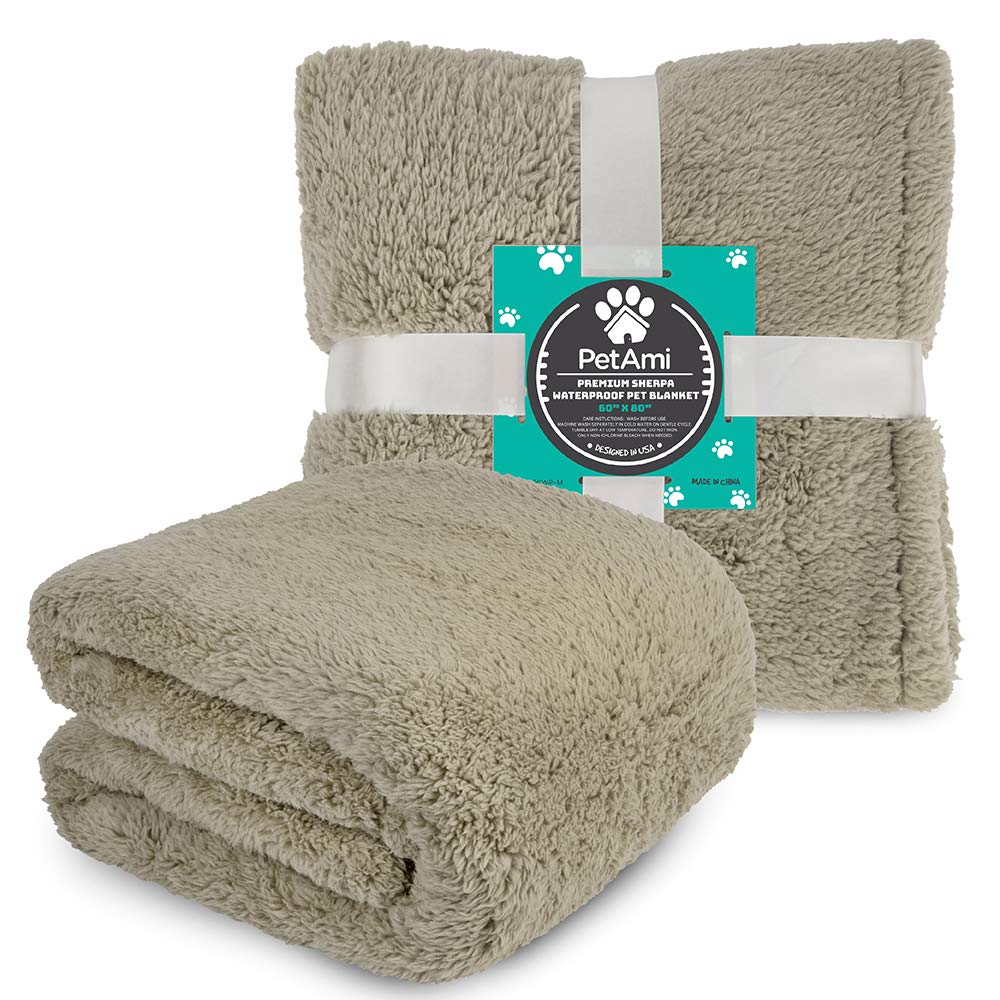 PetAmi large 60x80 taupe-camel blanket on bed suitable for big dogs