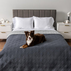 PetAmi non-slip backing sofa cover keeps the blanket in place during lounging.