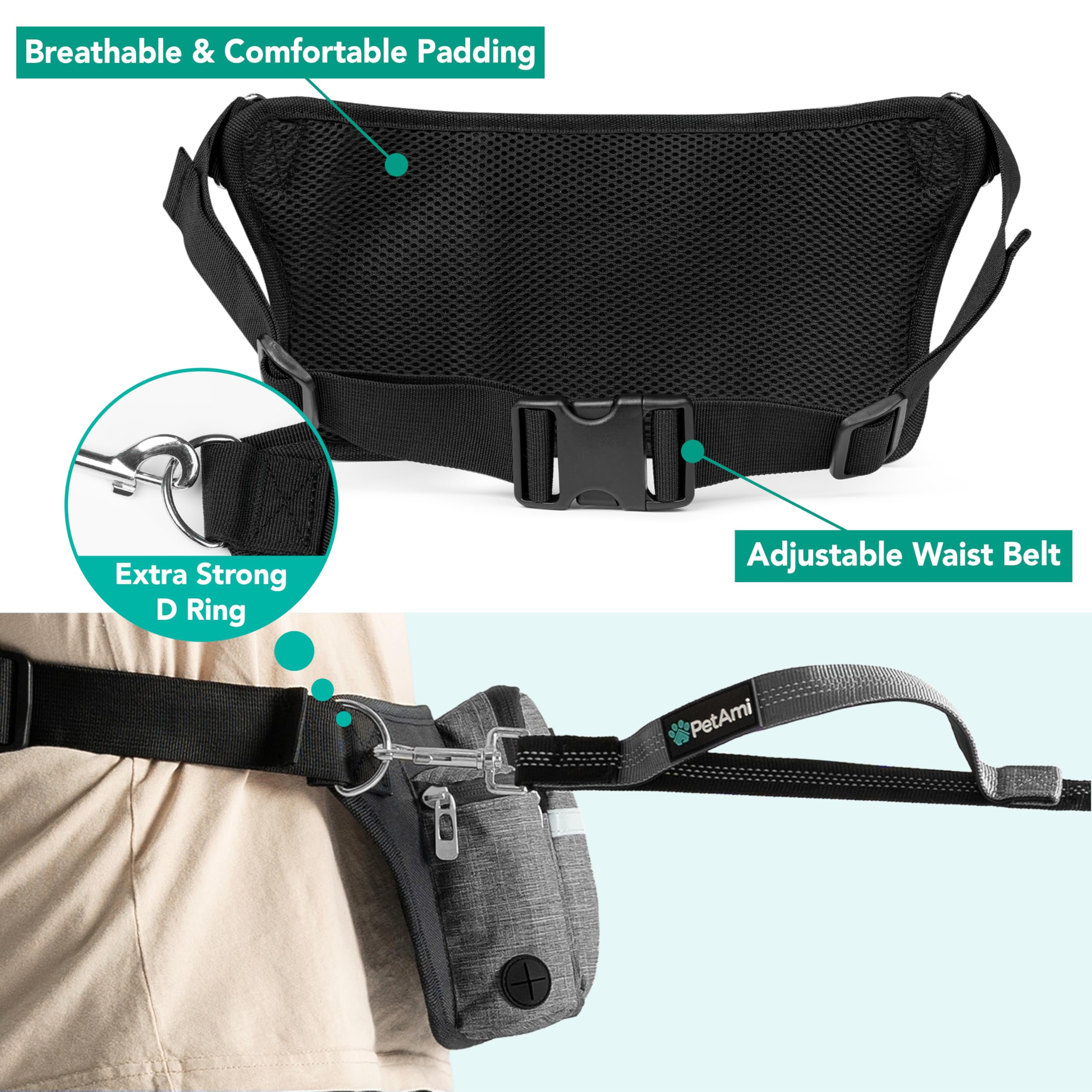 PetAmi Premium poop-bag dispenser pocket simplifies cleanup on the go.