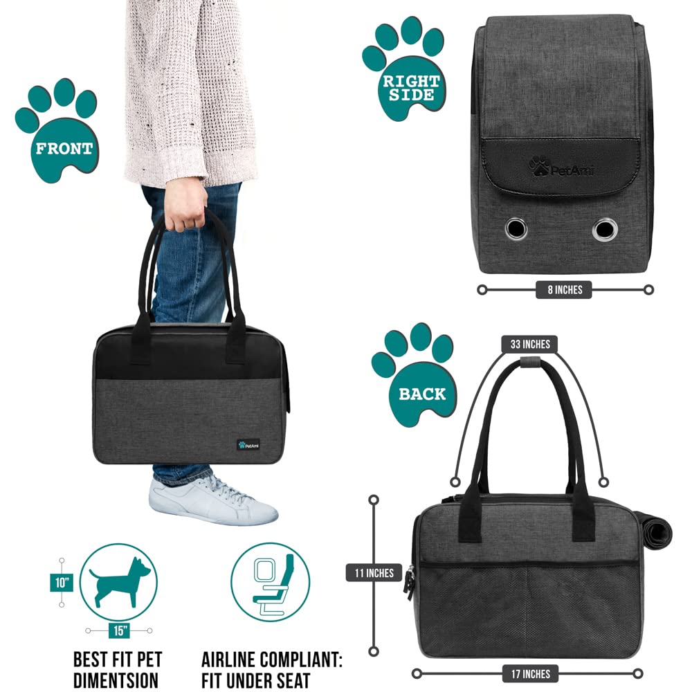 PetAmi purse carrier with ventilated mesh for airflow and pet comfort.
