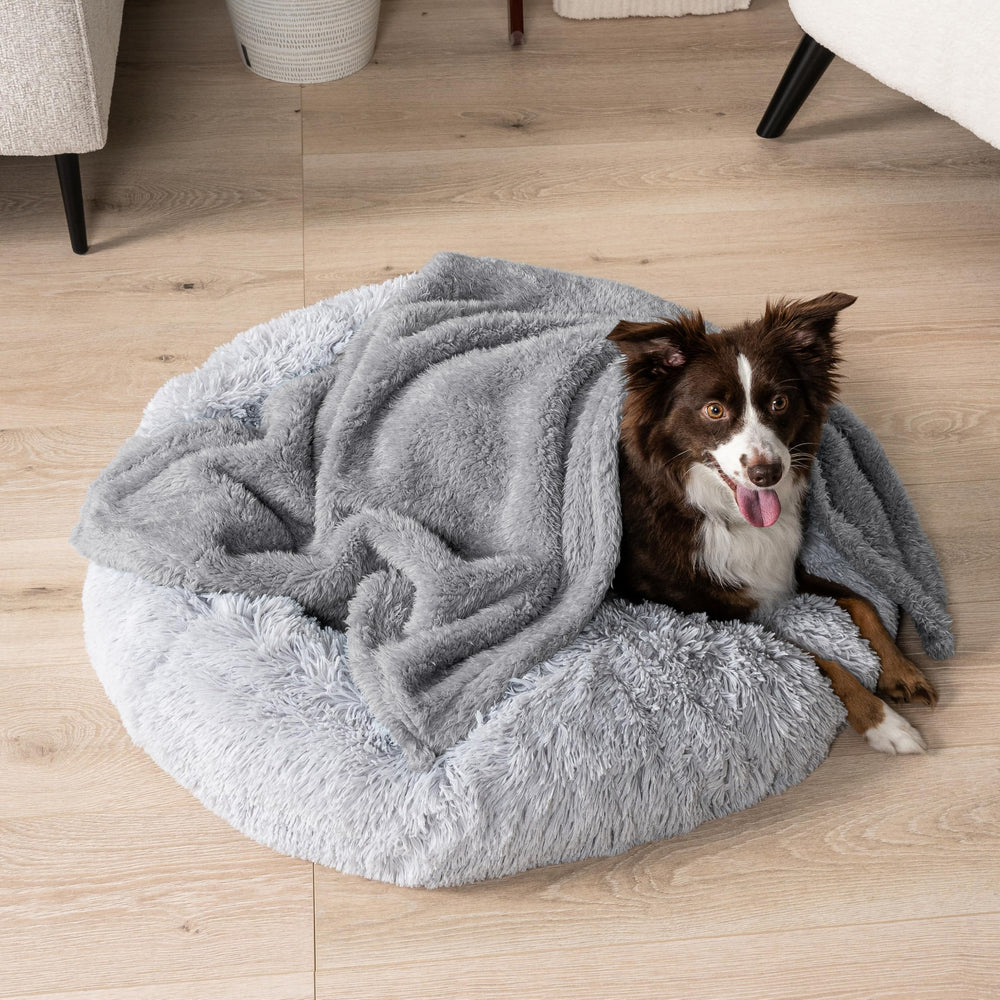 PetAmi reversible blanket in a cozy bedroom setup for pets.