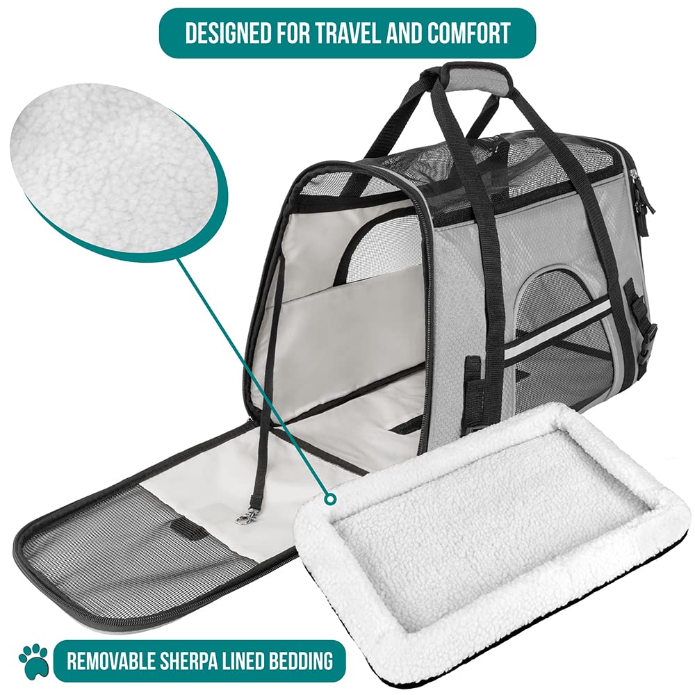 PetAmi sherpa-lined bed provides cozy resting during journeys