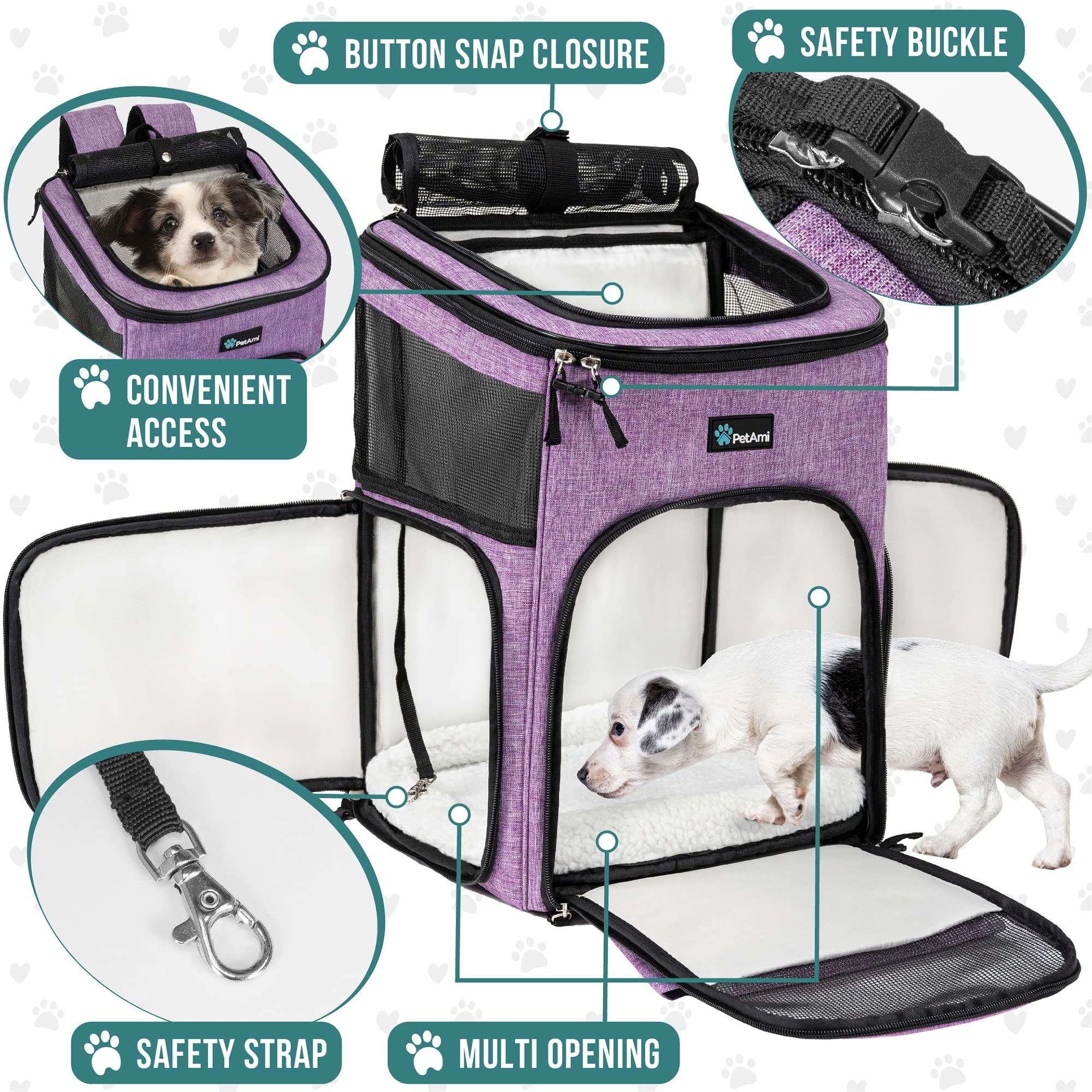 PetAmi sherpa-lined bedding interior for cozy pet rest.