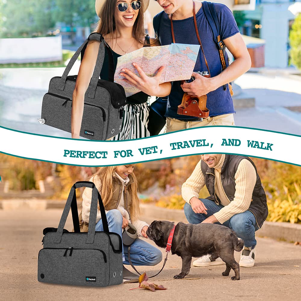 PetAmi carrier offers carry handles and shoulder strap for versatile transport