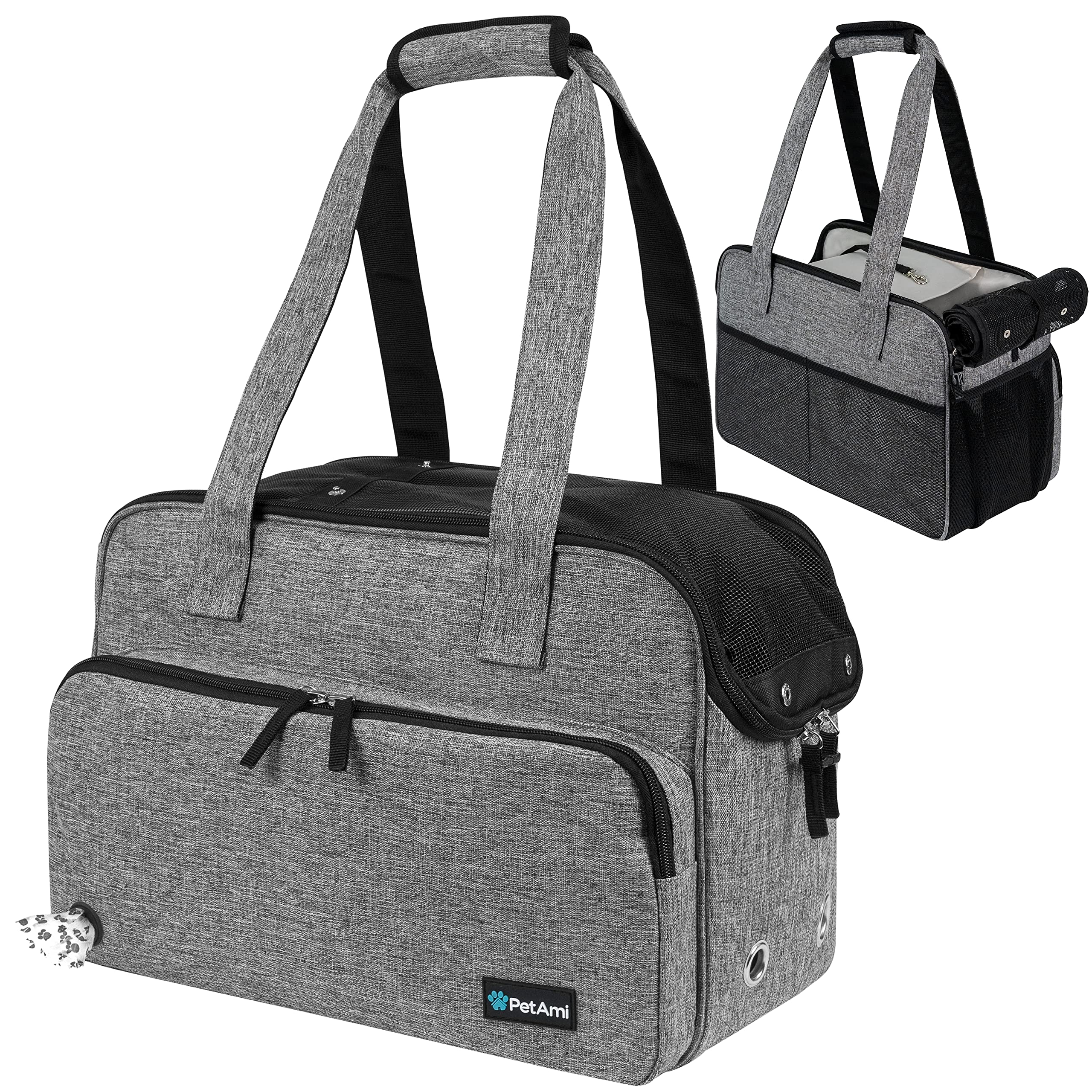 PetAmi small dog purse carrier side view with breathable mesh and sturdy frame for travel