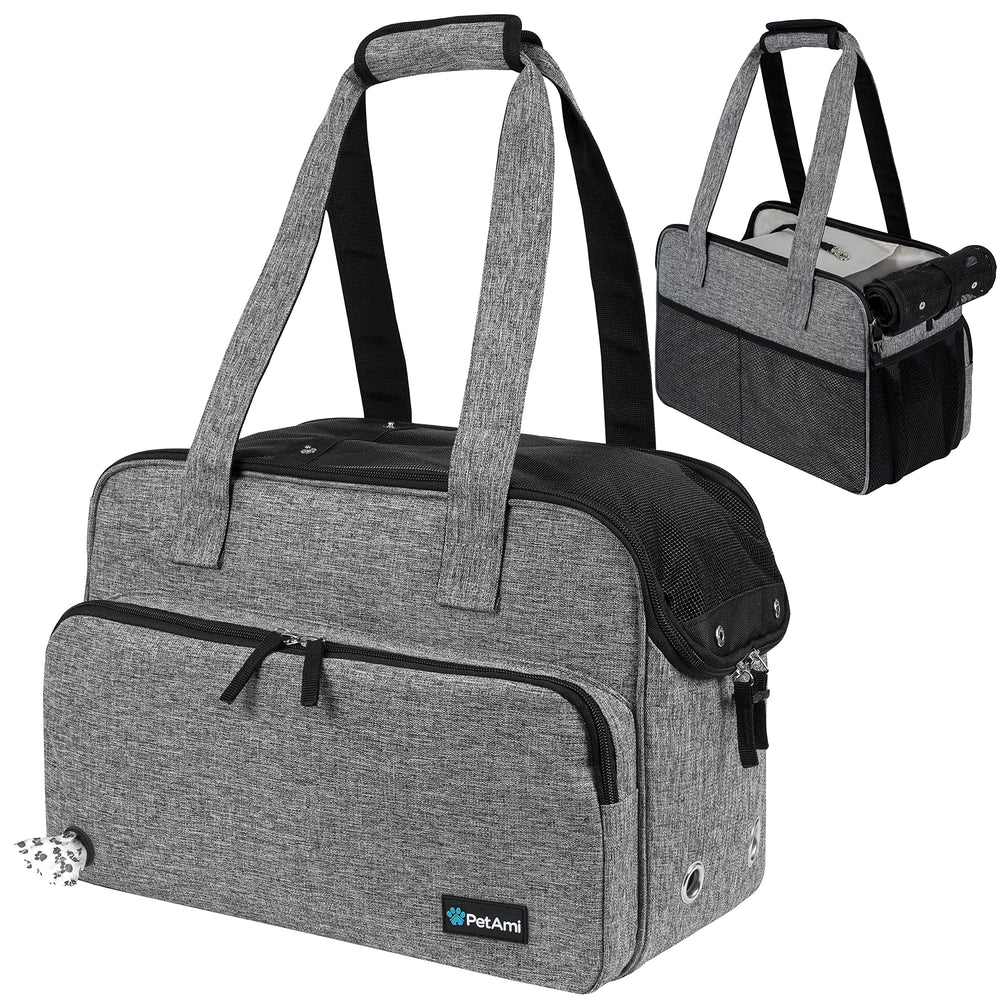 PetAmi small dog purse carrier side view with breathable mesh and sturdy frame for travel
