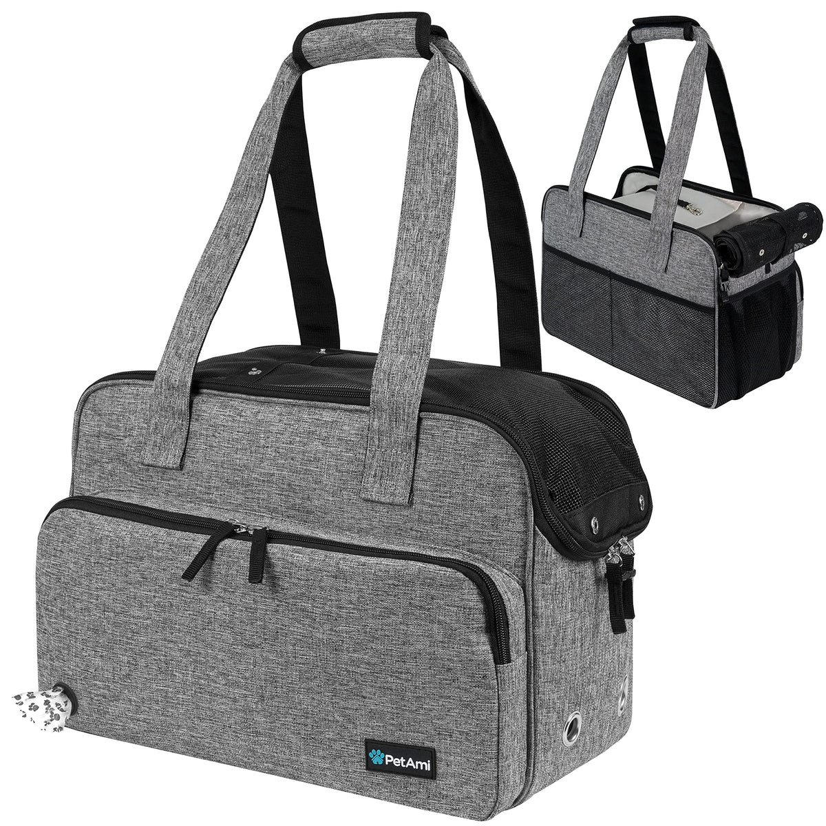 PetAmi small dog purse carrier side view with breathable mesh and sturdy frame for travel