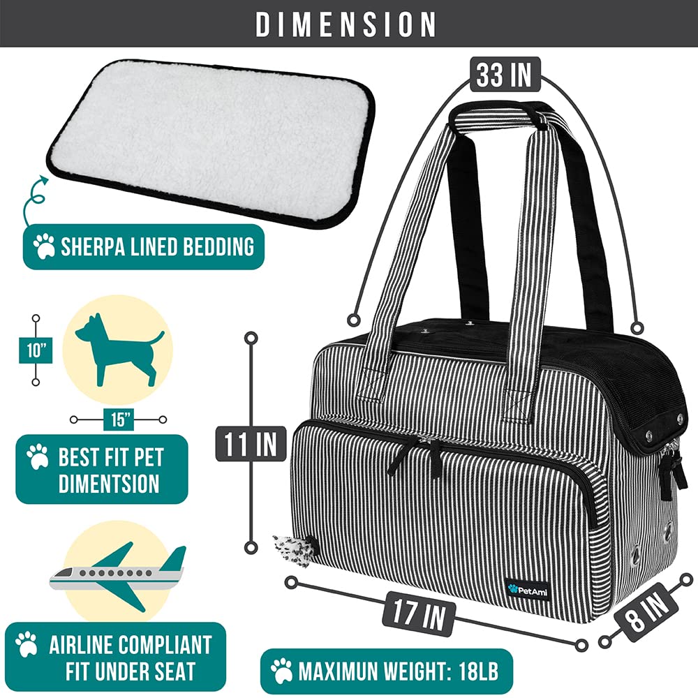 PetAmi purse carrier top-entry demonstrates easy pet access and ventilation