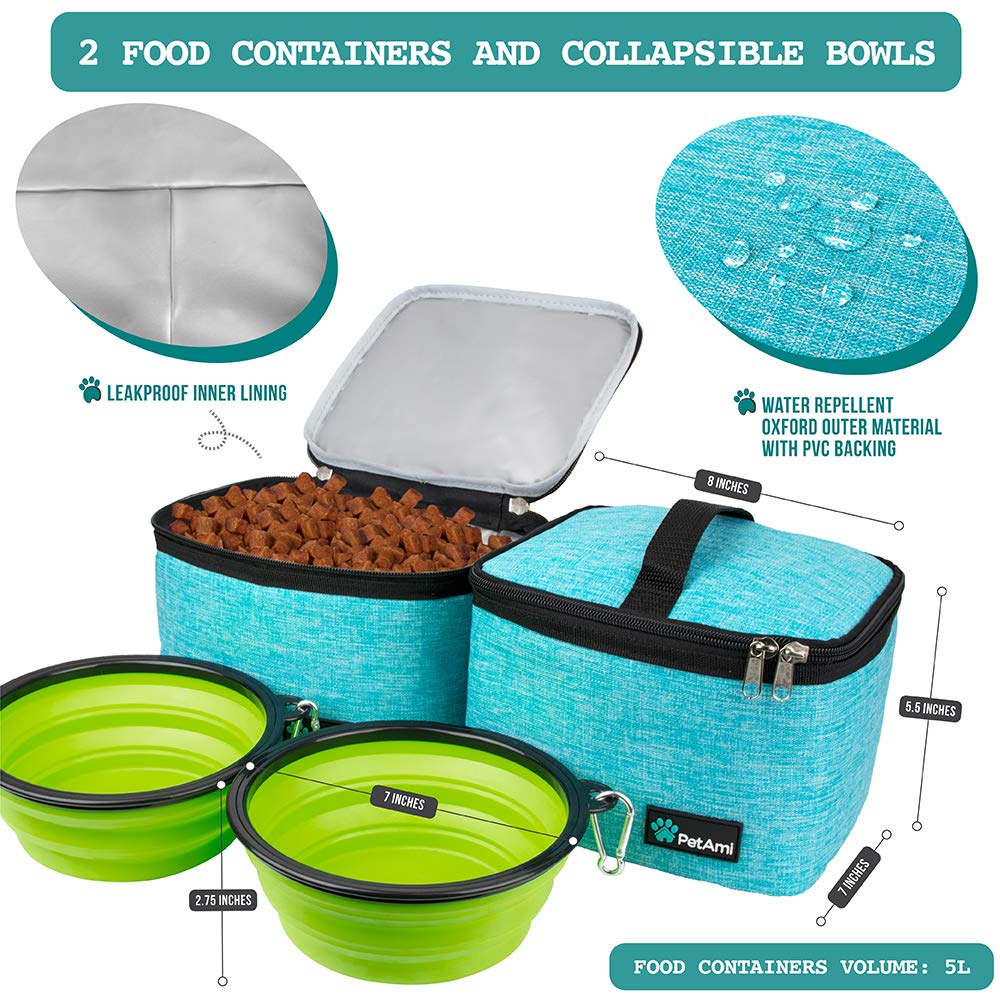 PetAmi Travel Bag Collapsible Bowls demonstrate portable hydration for outdoor adventures
