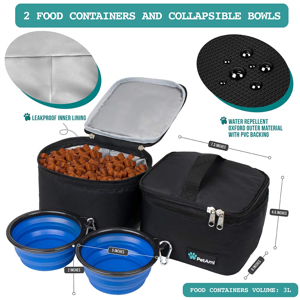 PetAmi travel bag collapsible bowls ready for outdoor dining and water breaks.
