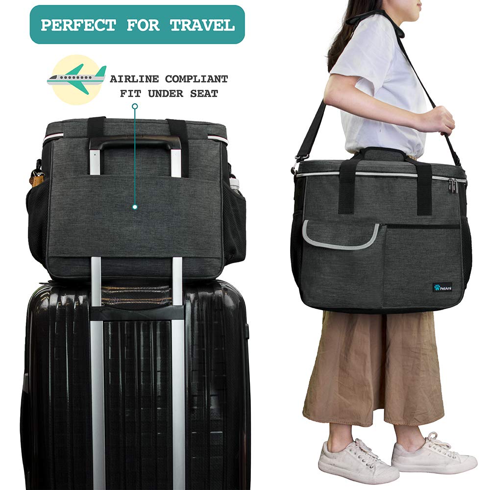 PetAmi travel bag inner compartments keep kibble and toys organized