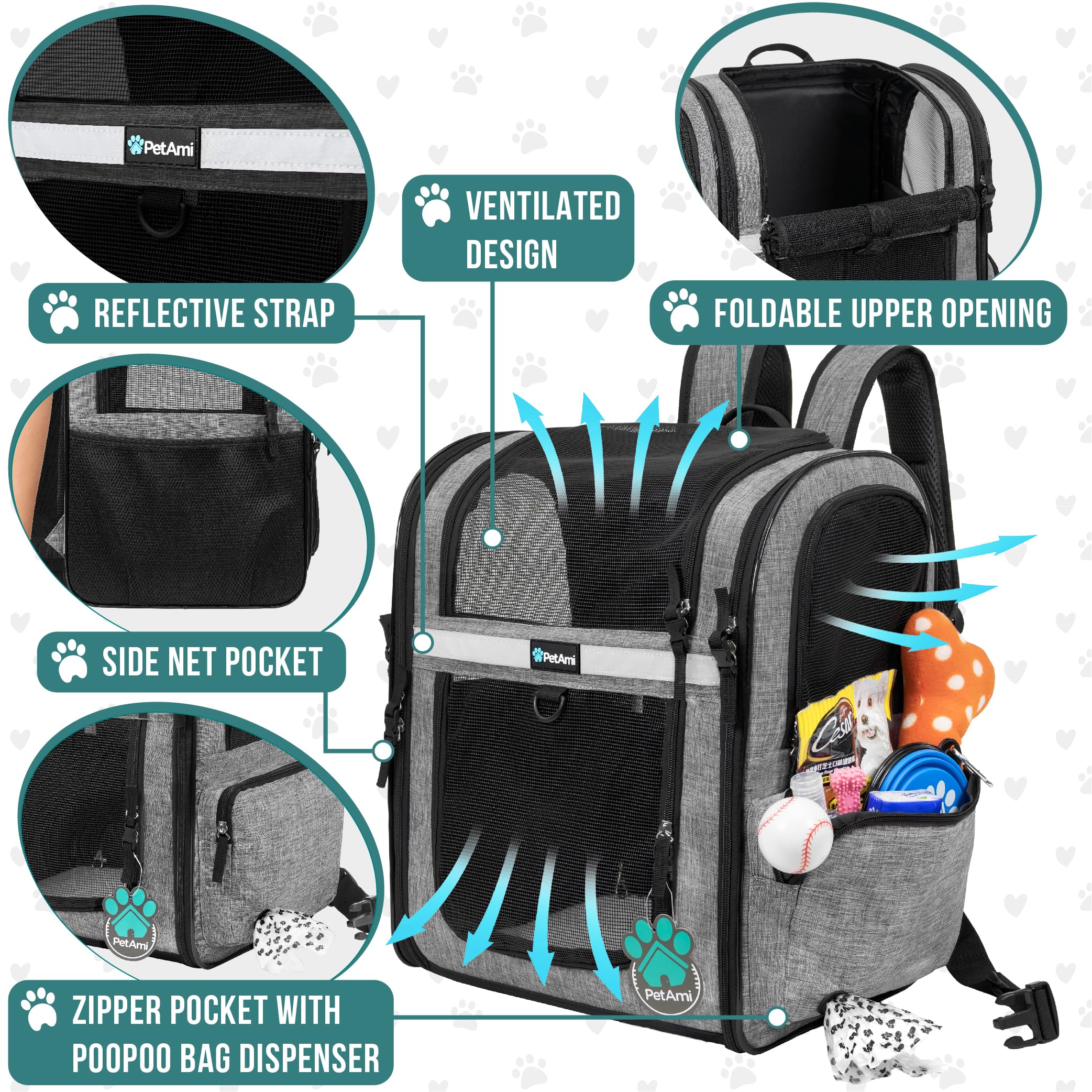 PetAmi ventilated mesh design provides airflow for comfortable travel