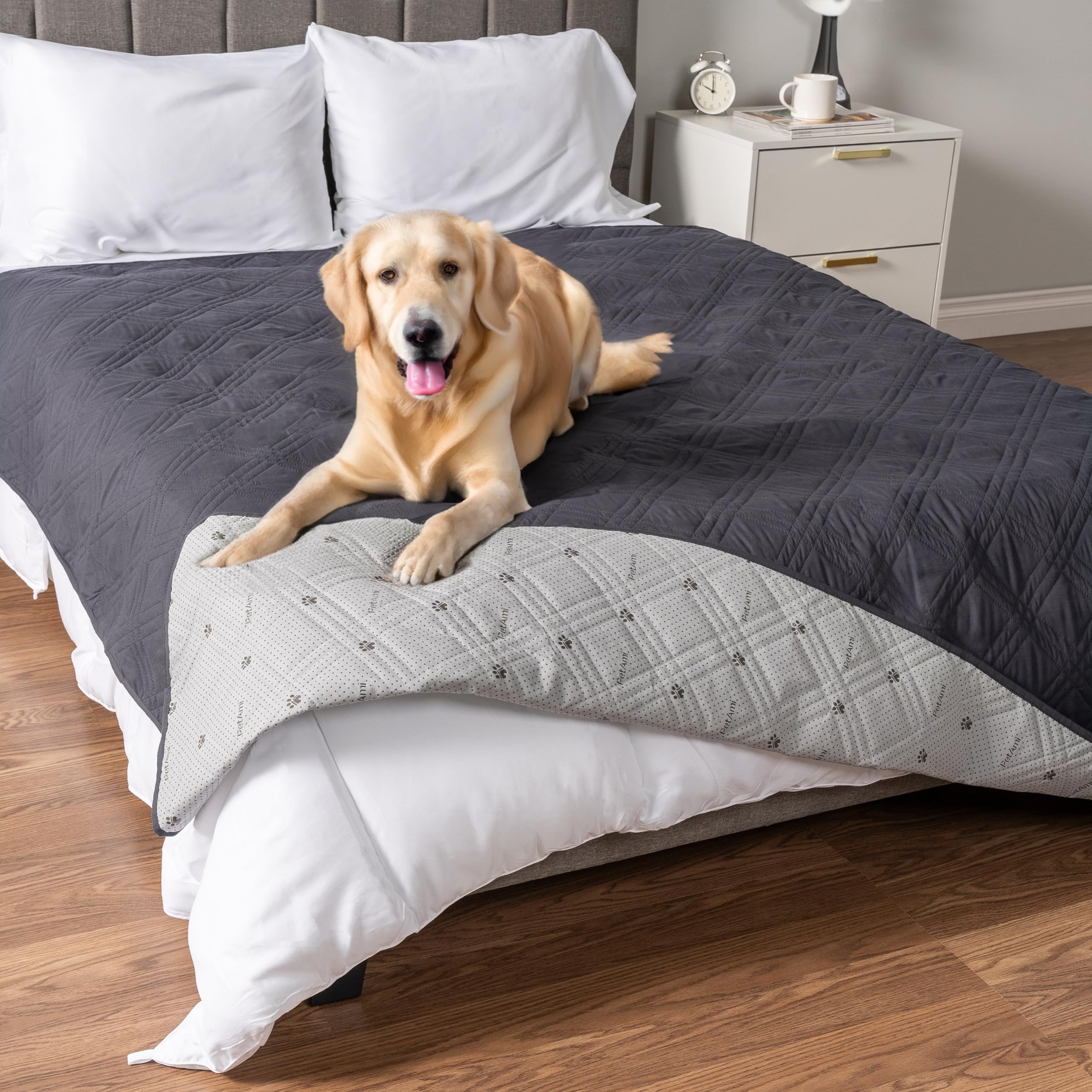 PetAmi waterproof couch cover in gray protects upholstery from spills and fur.