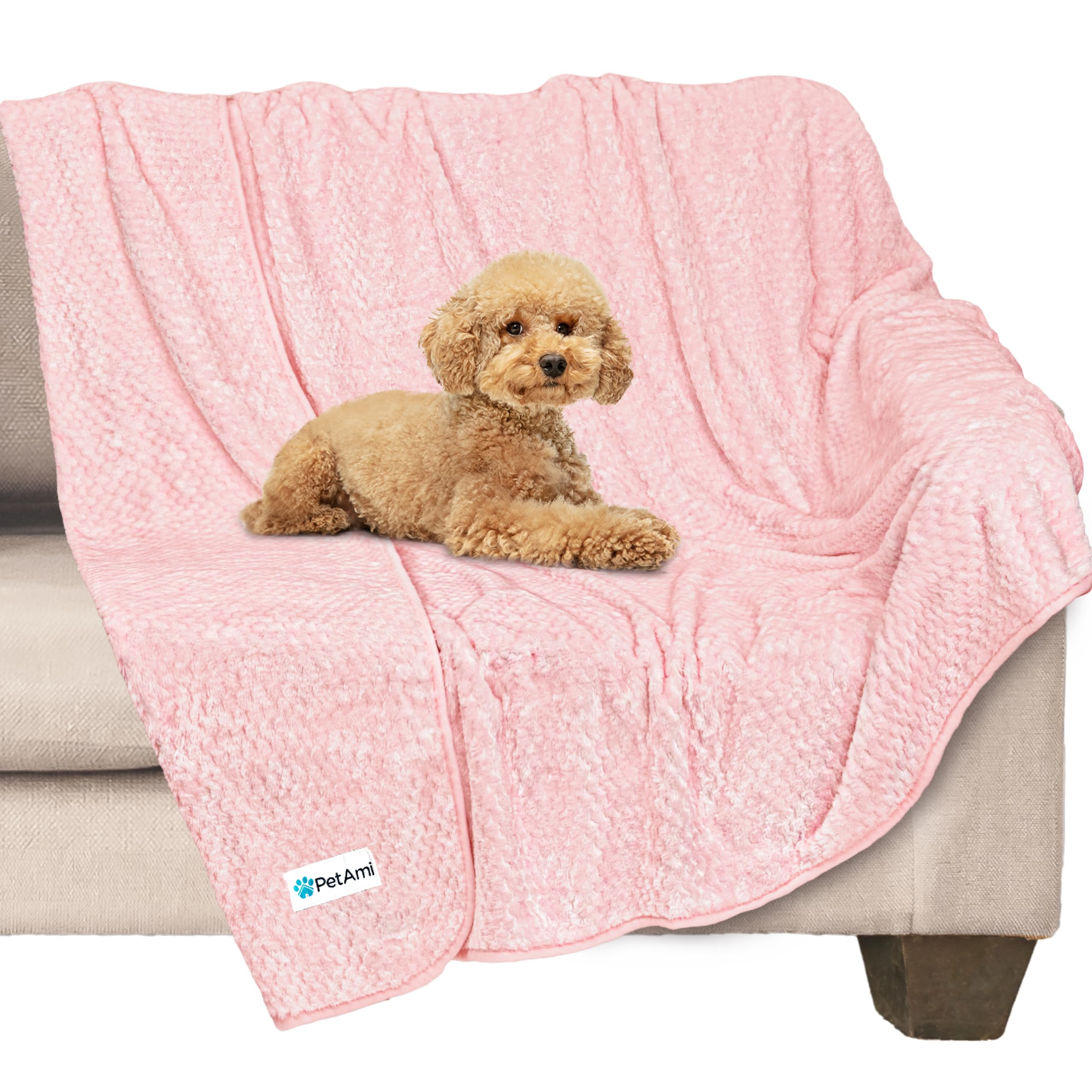 PetAmi waterproof dog blanket on a couch protecting furniture from spills and accidents.
