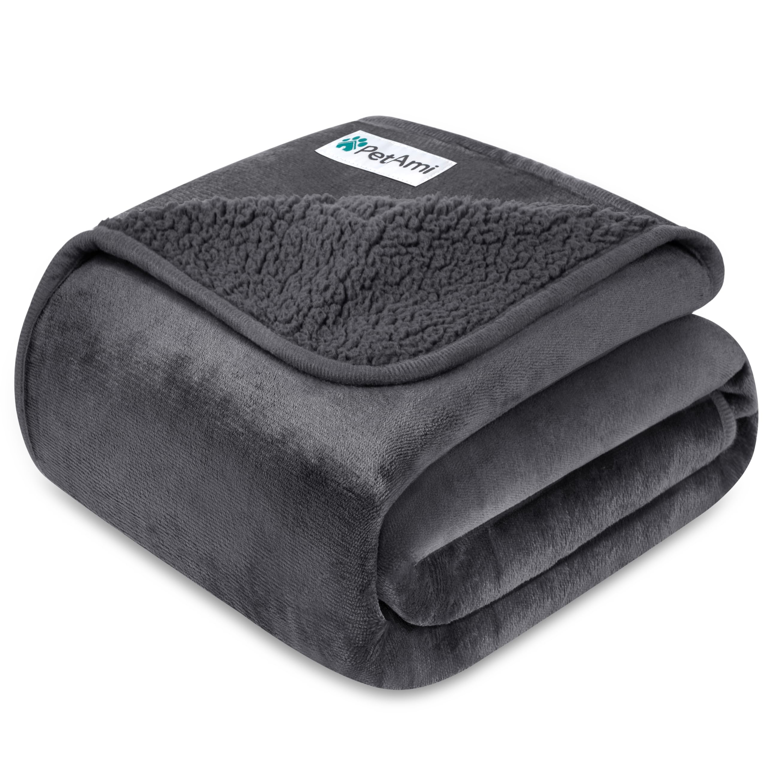 PetAmi waterproof dog blanket on a couch protects furniture from spills.