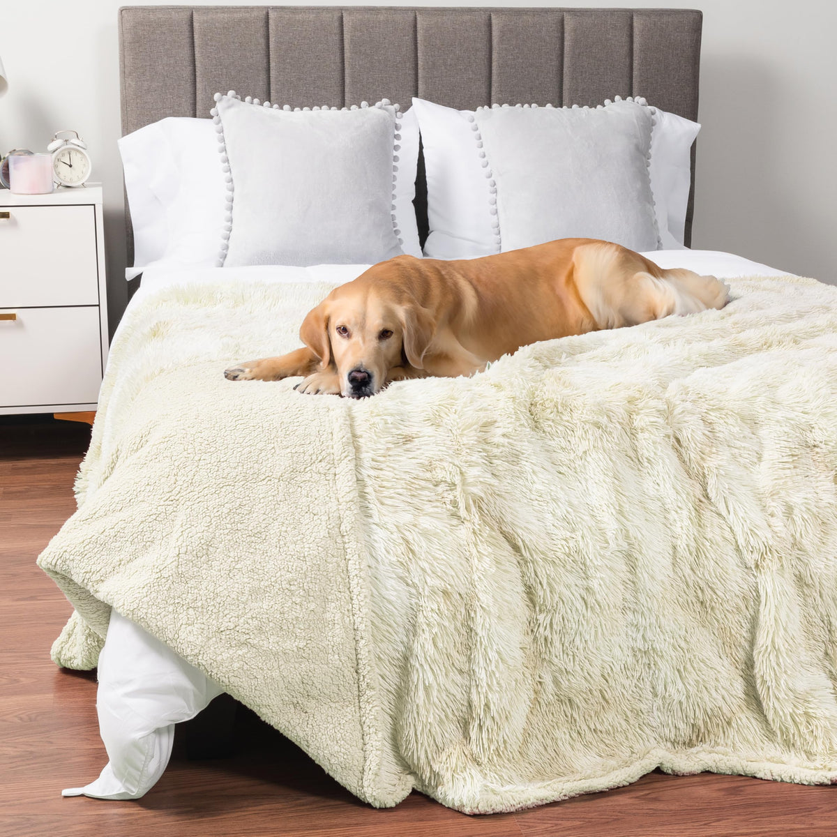 PetAmi waterproof dog blanket on couch protects sofa from spills and fur.