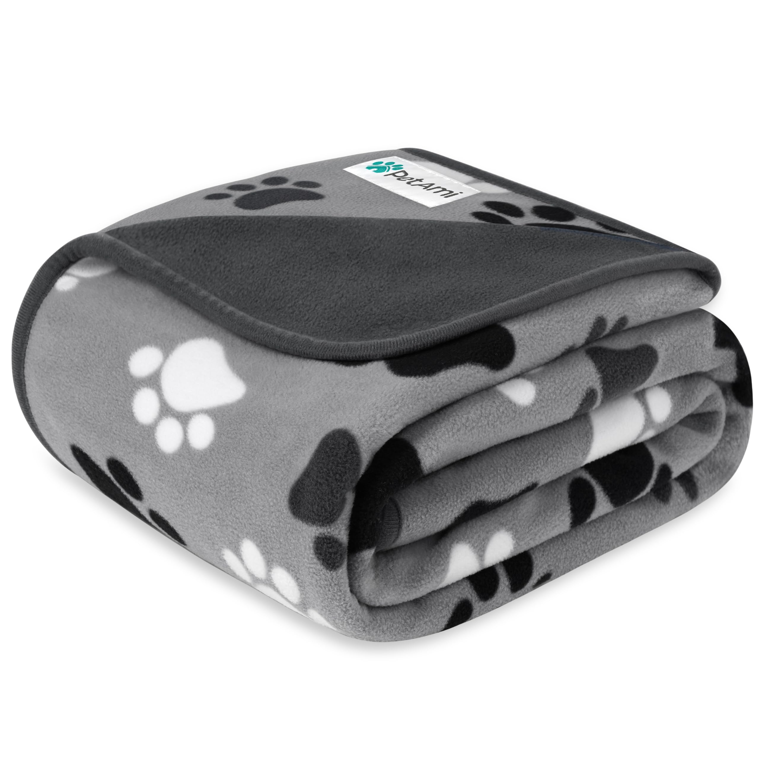 PetAmi waterproof dog blanket paw print gray on couch protects furniture
