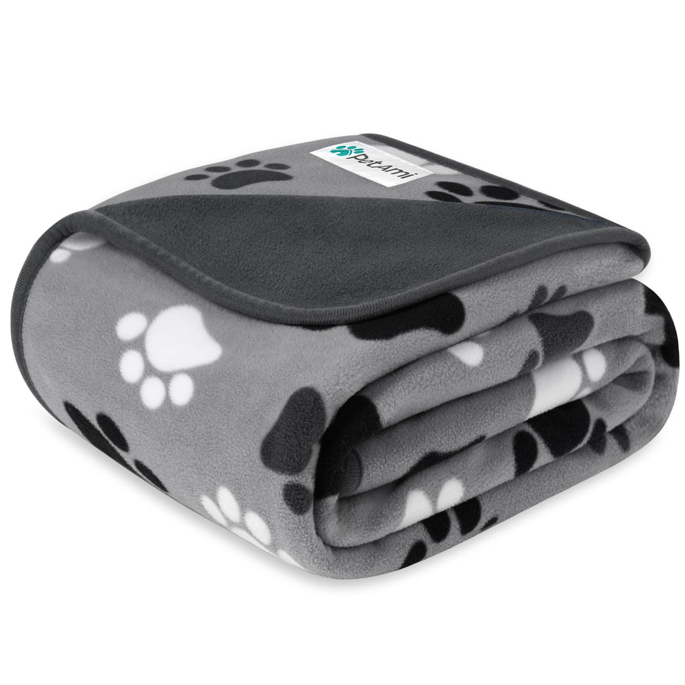 PetAmi waterproof dog blanket paw print gray on couch protects furniture