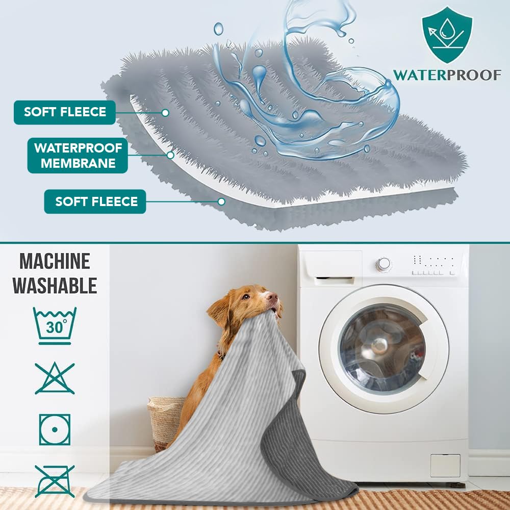 PetAmi reversible striped blanket invites cuddling with two soft fleece sides.