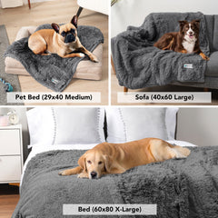 PetAmi waterproof dog blanket on sofa protects couch from spills and fur.