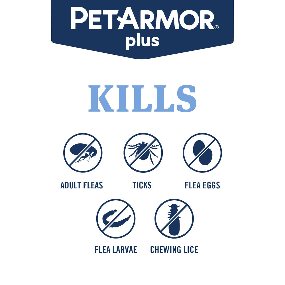 PetArmor Plus waterproof topical on dog fur: protection even after bathing or rain.