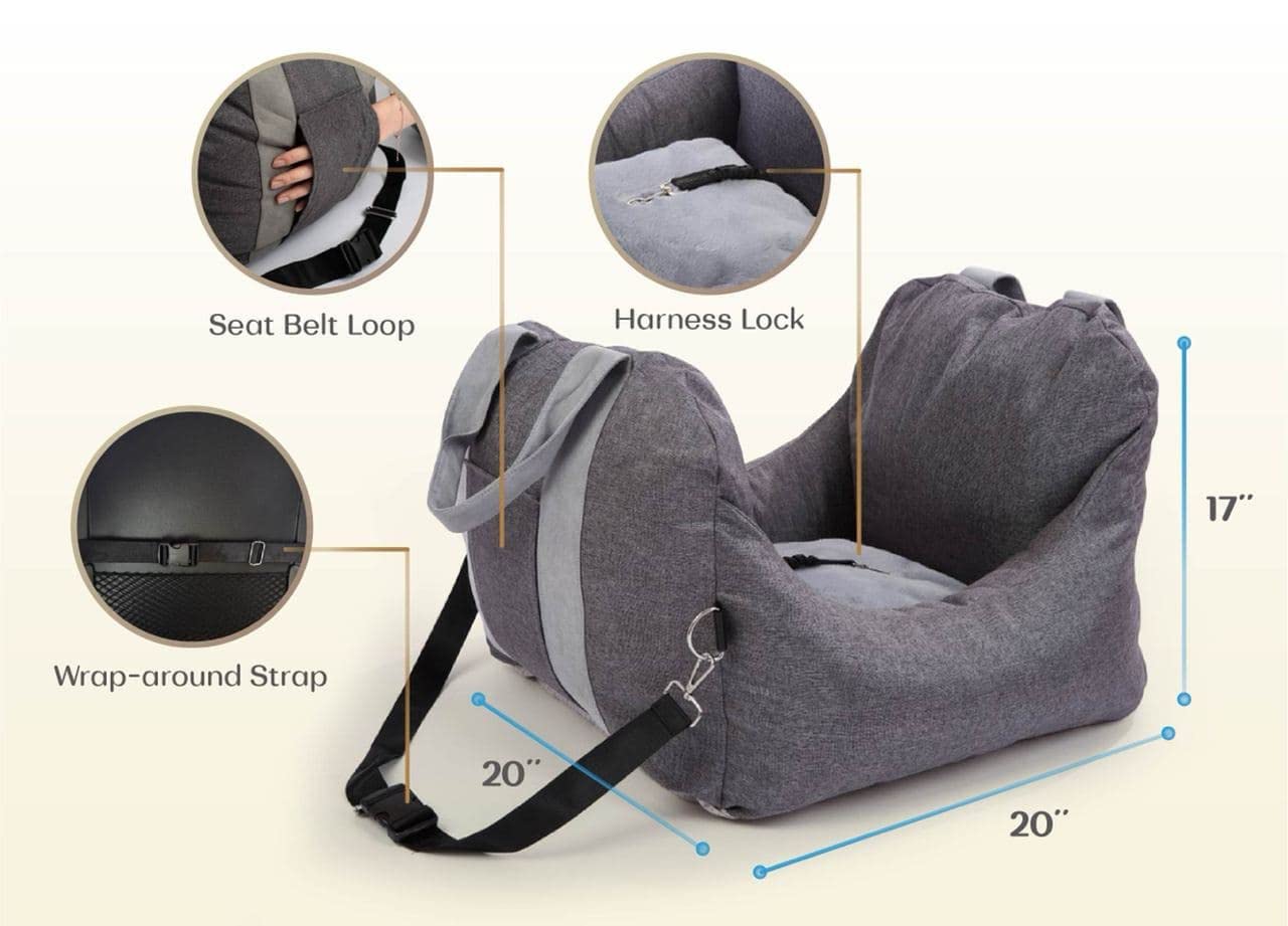 PET AWESOME dog car seat interior view shows driver contact to ease anxiety