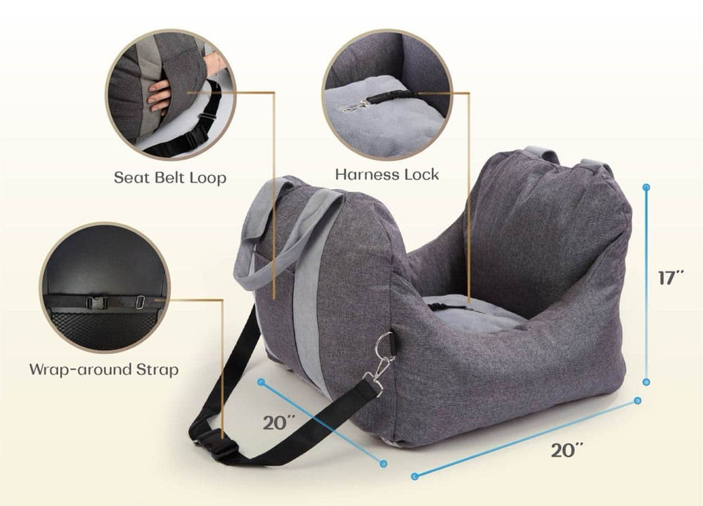 PET AWESOME dog car seat interior view shows driver contact to ease anxiety