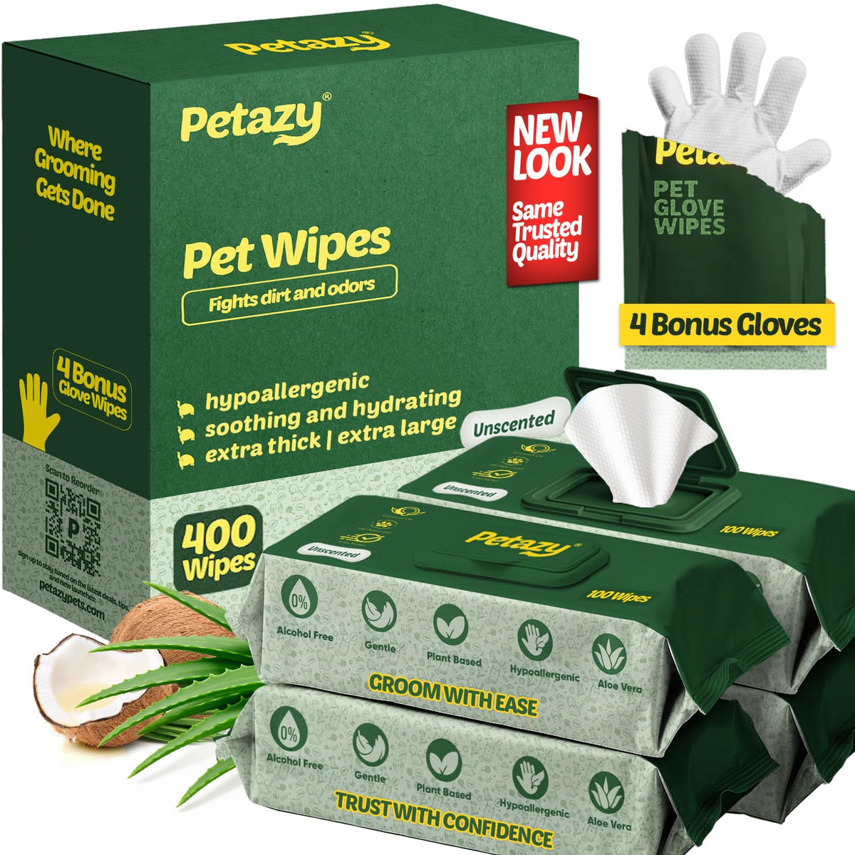 Petazy 400 wipes pack closeup for quick on-the-go refresh between baths