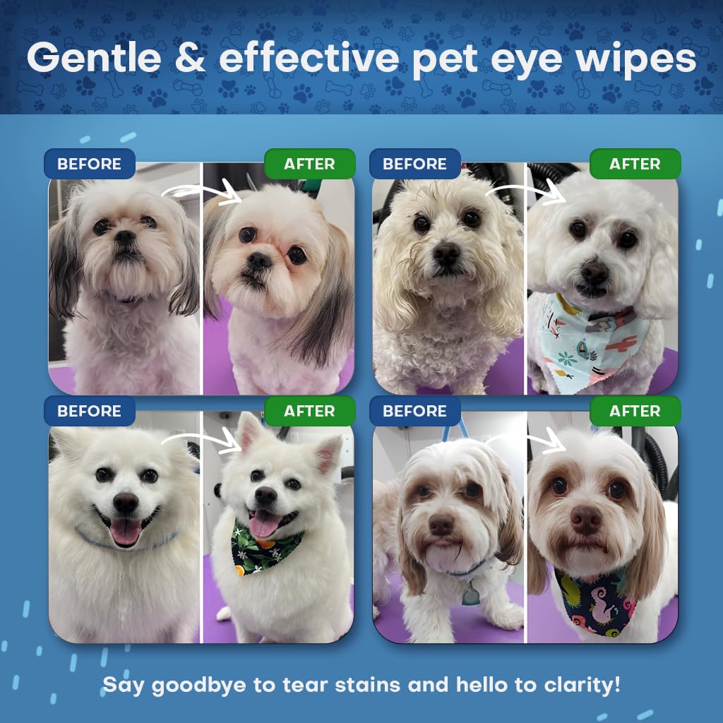 Petazy eye wipes with aloe and cucumber soothing eye irritation during use.