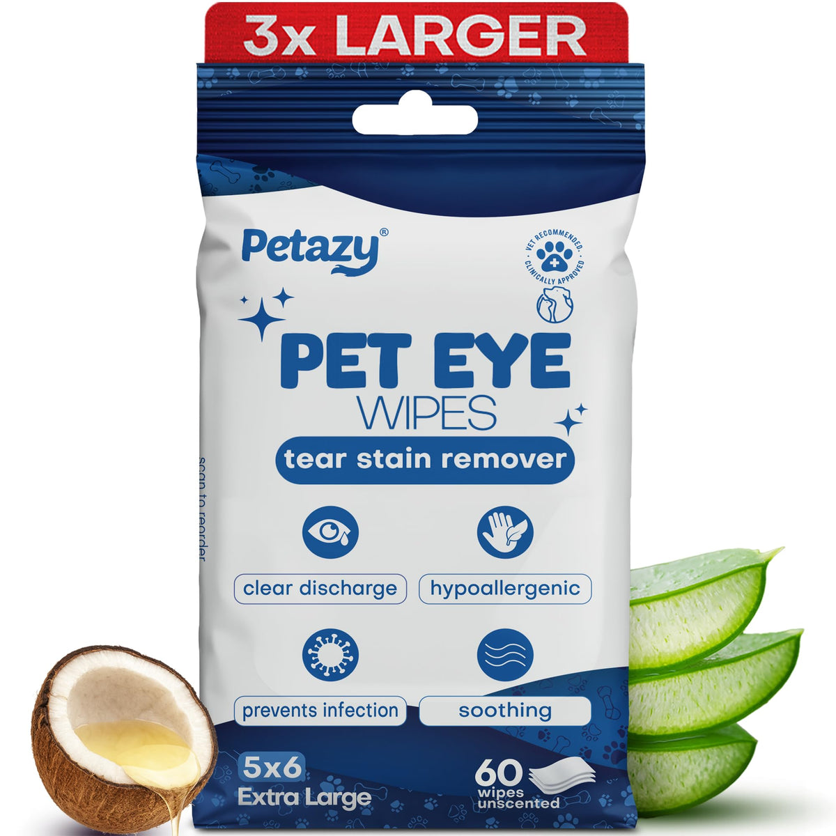 Petazy eye wipes large coverage pack open for daily cleaning around the eyes.