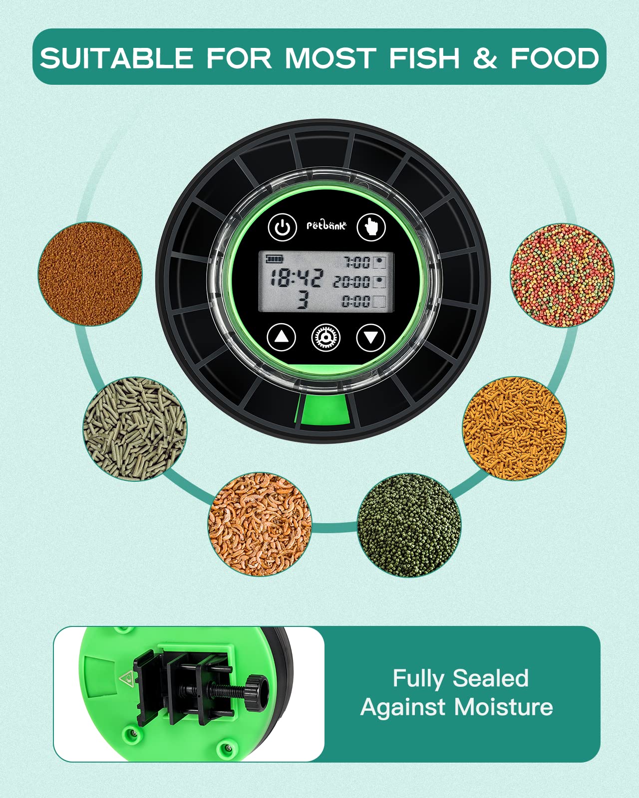 Petbank moisture-proof design keeps food dry and reduces clumping during storage.