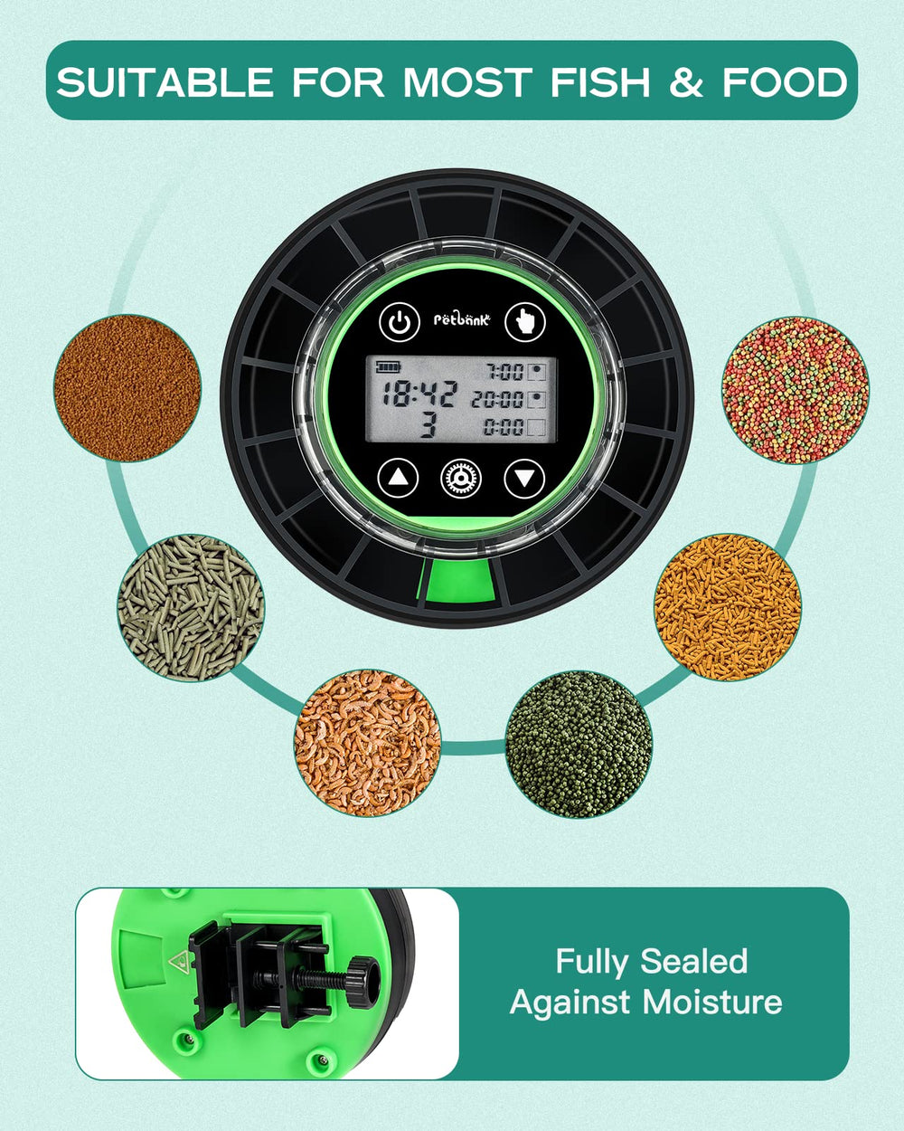 Petbank moisture-proof design keeps food dry and reduces clumping during storage.