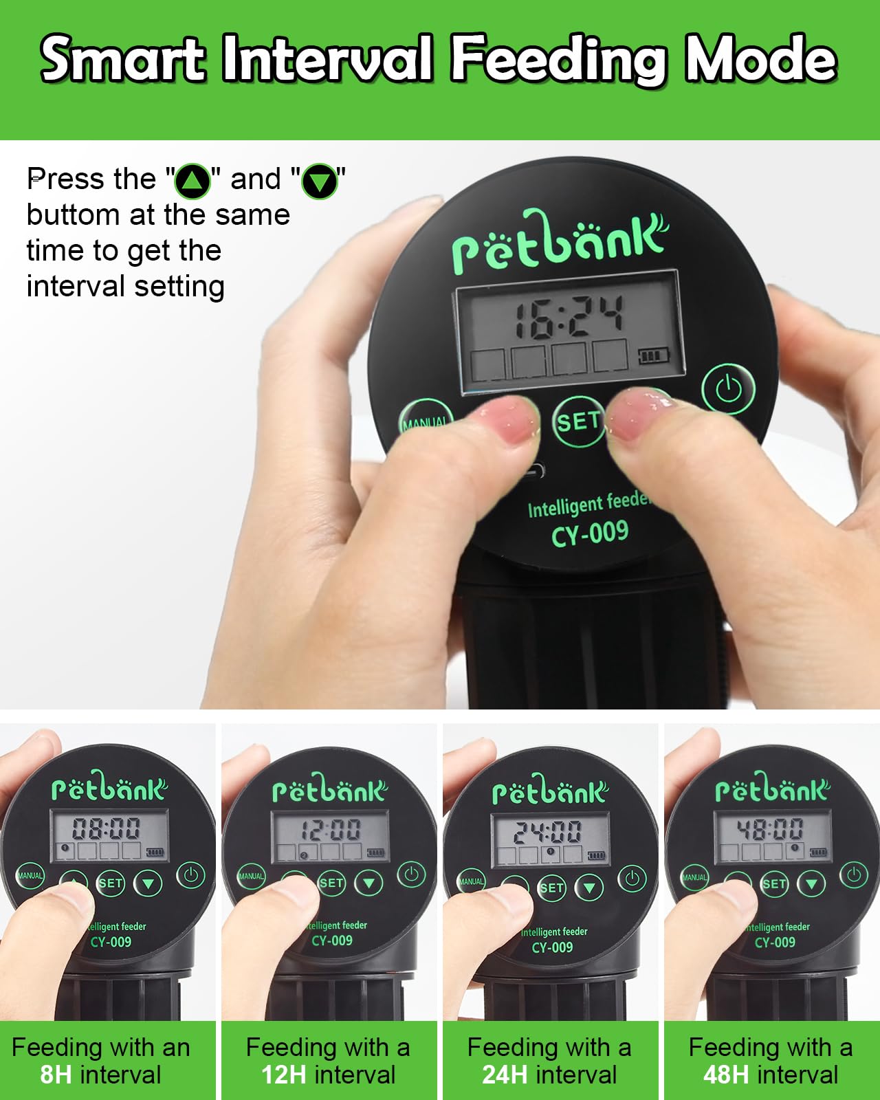 Petbank automatic feeder offers four daily feeds with adjustable spins.