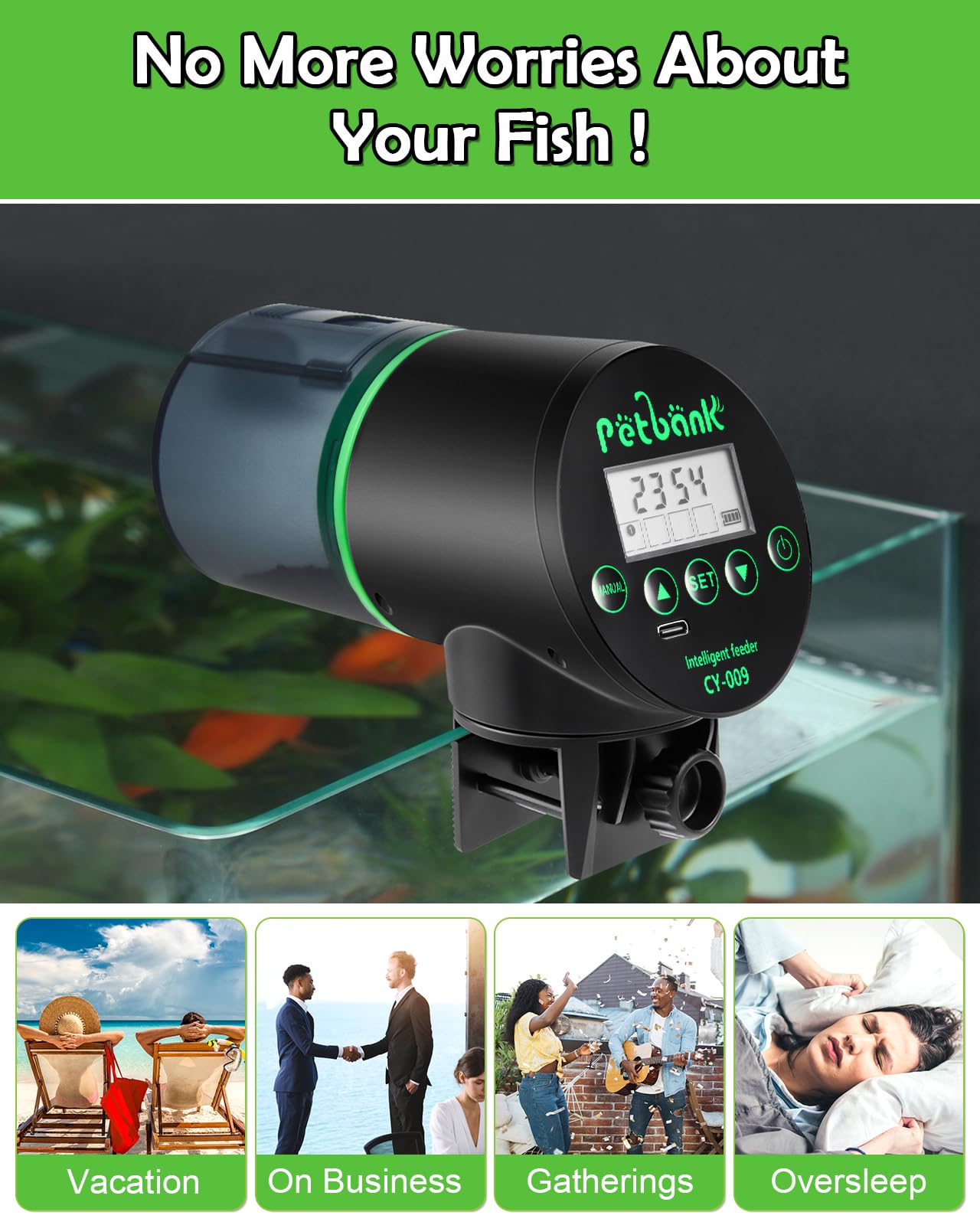 Petbank aquarium feeder suitable for fish and turtles during vacations.