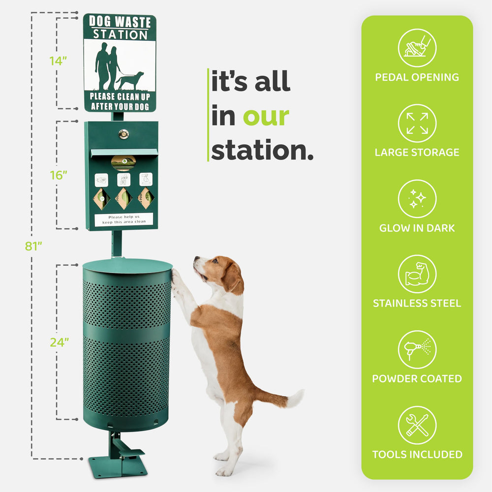 PetBar dog waste dispenser outdoors shows high-capacity bag storage.