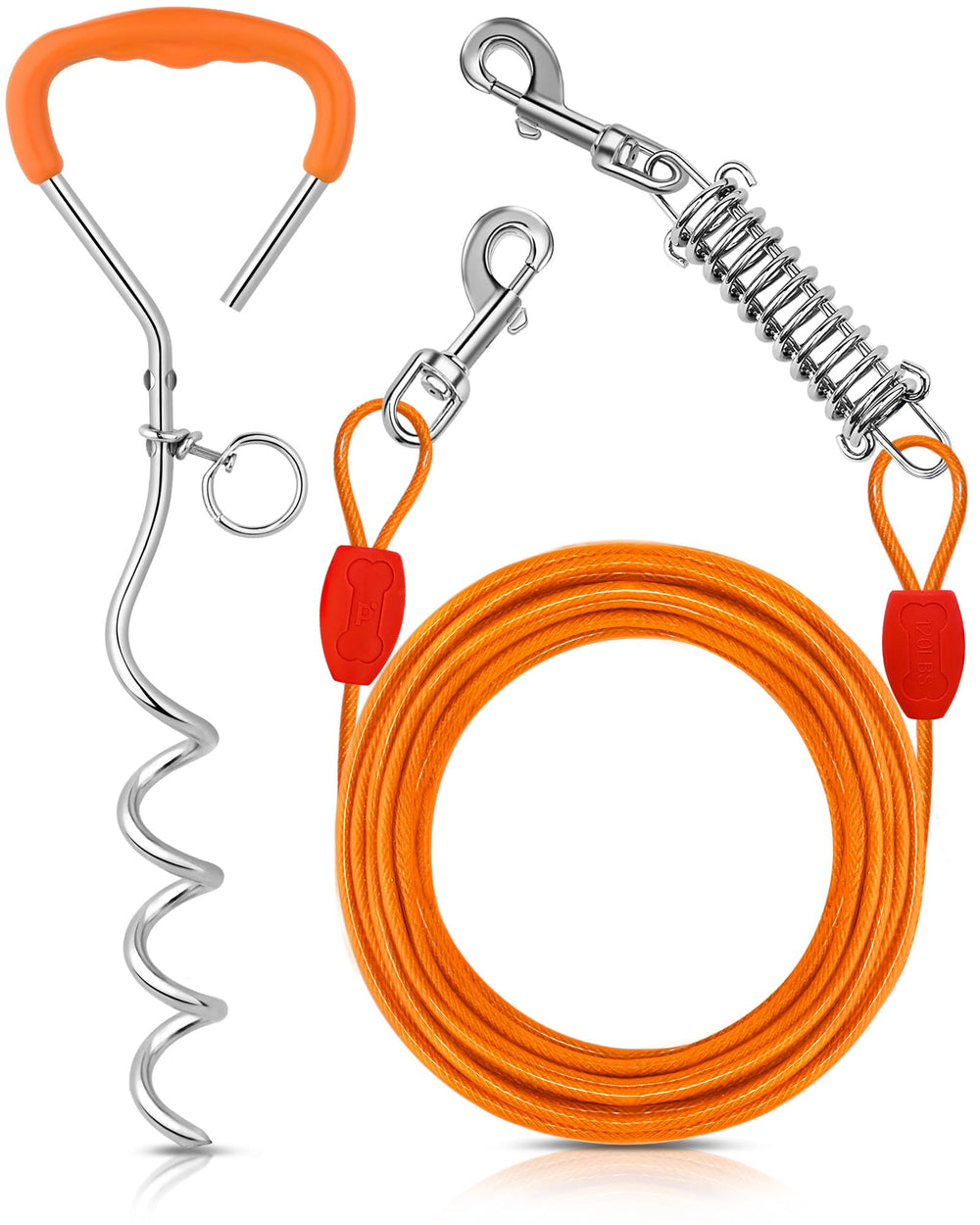 Petbobi dog tie-out cable 30ft enables safe roaming in yard or at camp.
