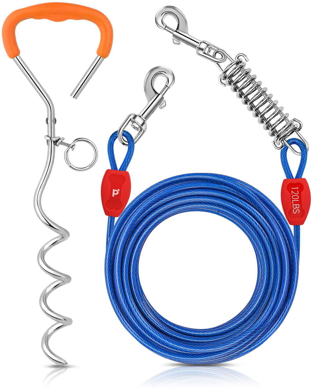 Petbobi 40ft dog tie-out cable blue for safe yard roaming.