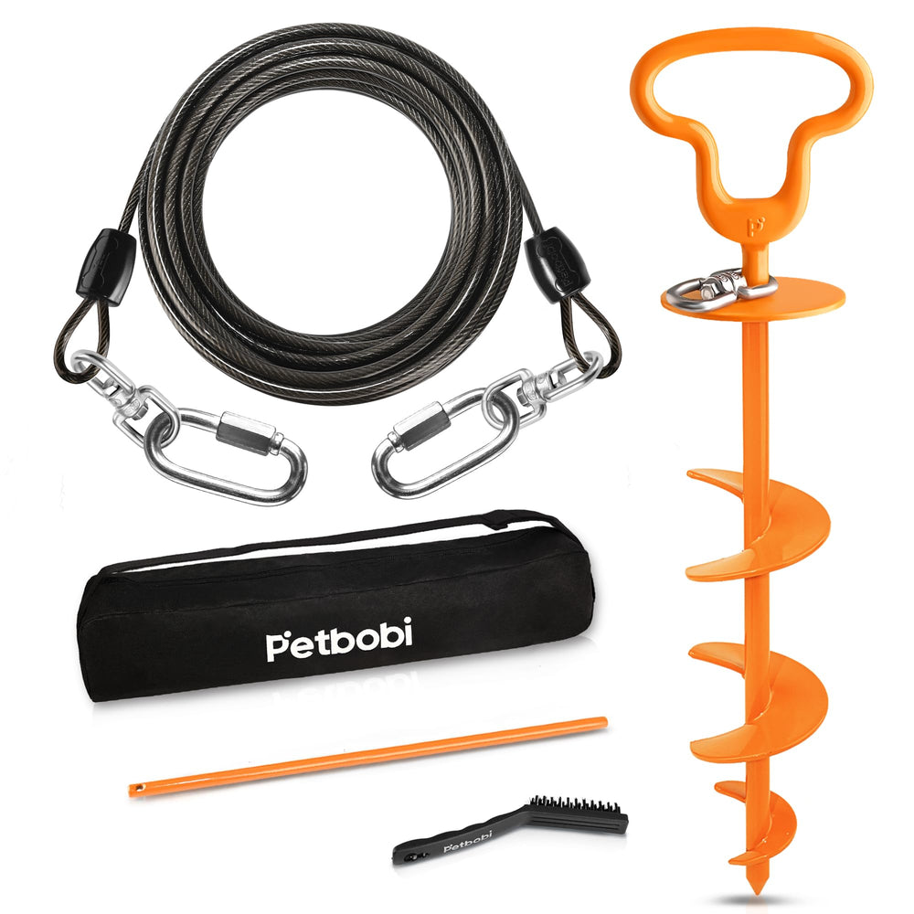 Petbobi 40ft dog tie-out cable provides roomy, secure outdoor exploration for larger dogs
