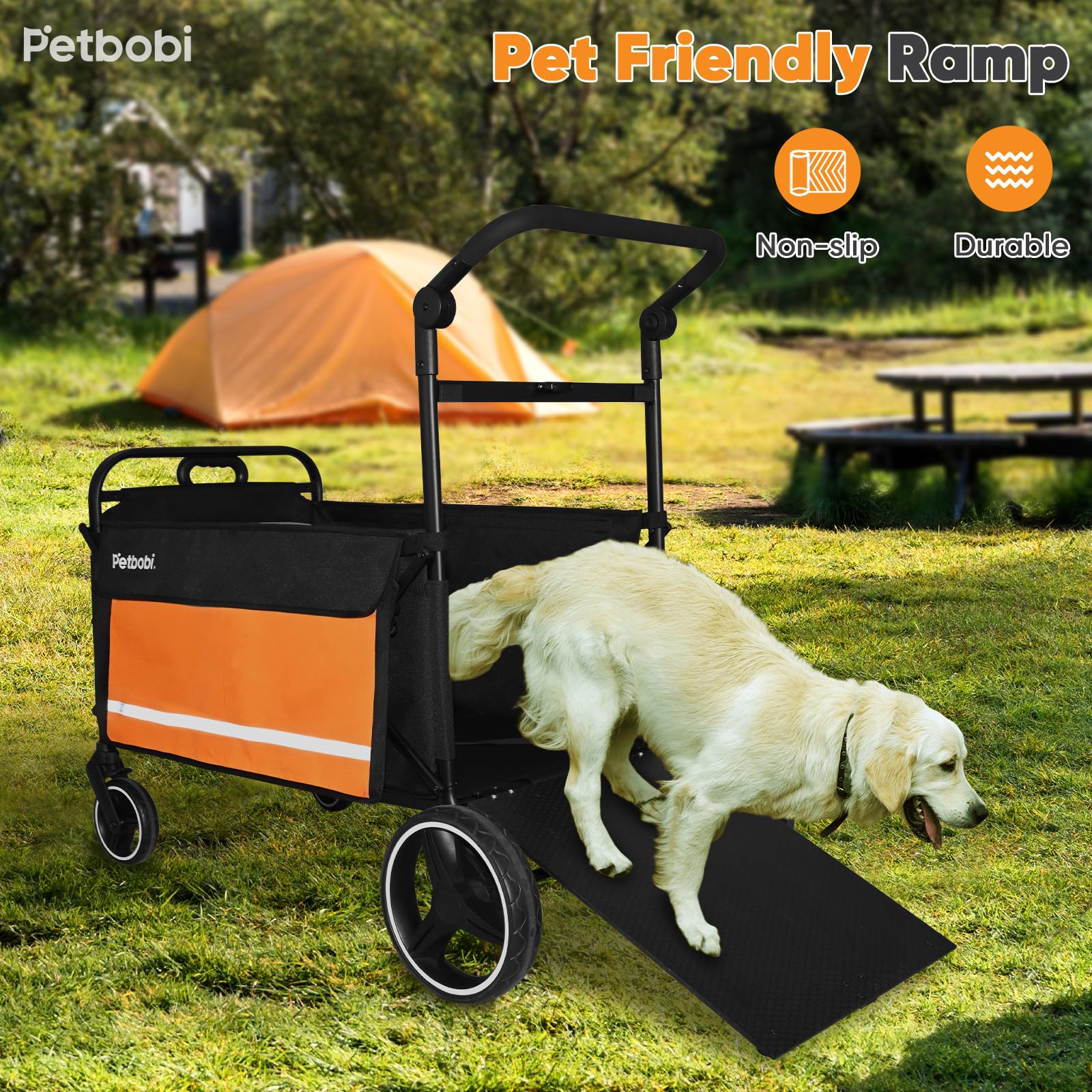 Petbobi all terrain wheels deliver stable control on grass and gravel for carefree outings