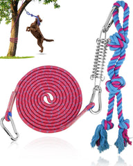 Petbobi Bungee Dog Toy hanging setup shows solo outdoor tug for energy burn