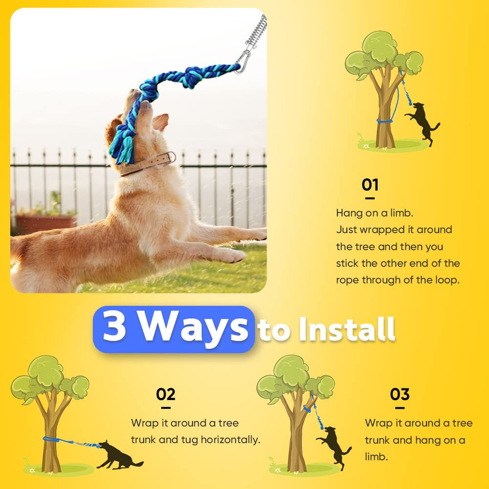 Petbobi Bungee Dog Toy resistant-pull setup illustrates sturdy, weatherproof backyards for pitbulls.