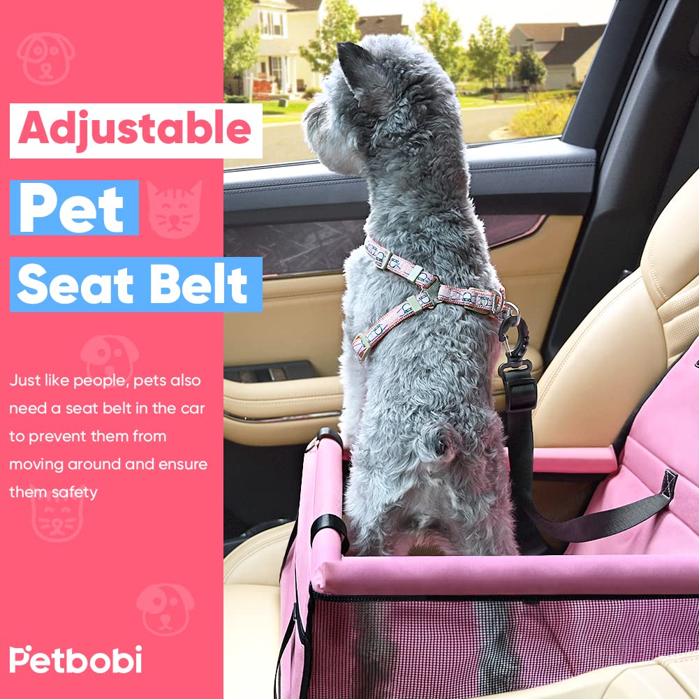 Petbobi water-resistant fabric keeps the pink booster seat clean between trips.