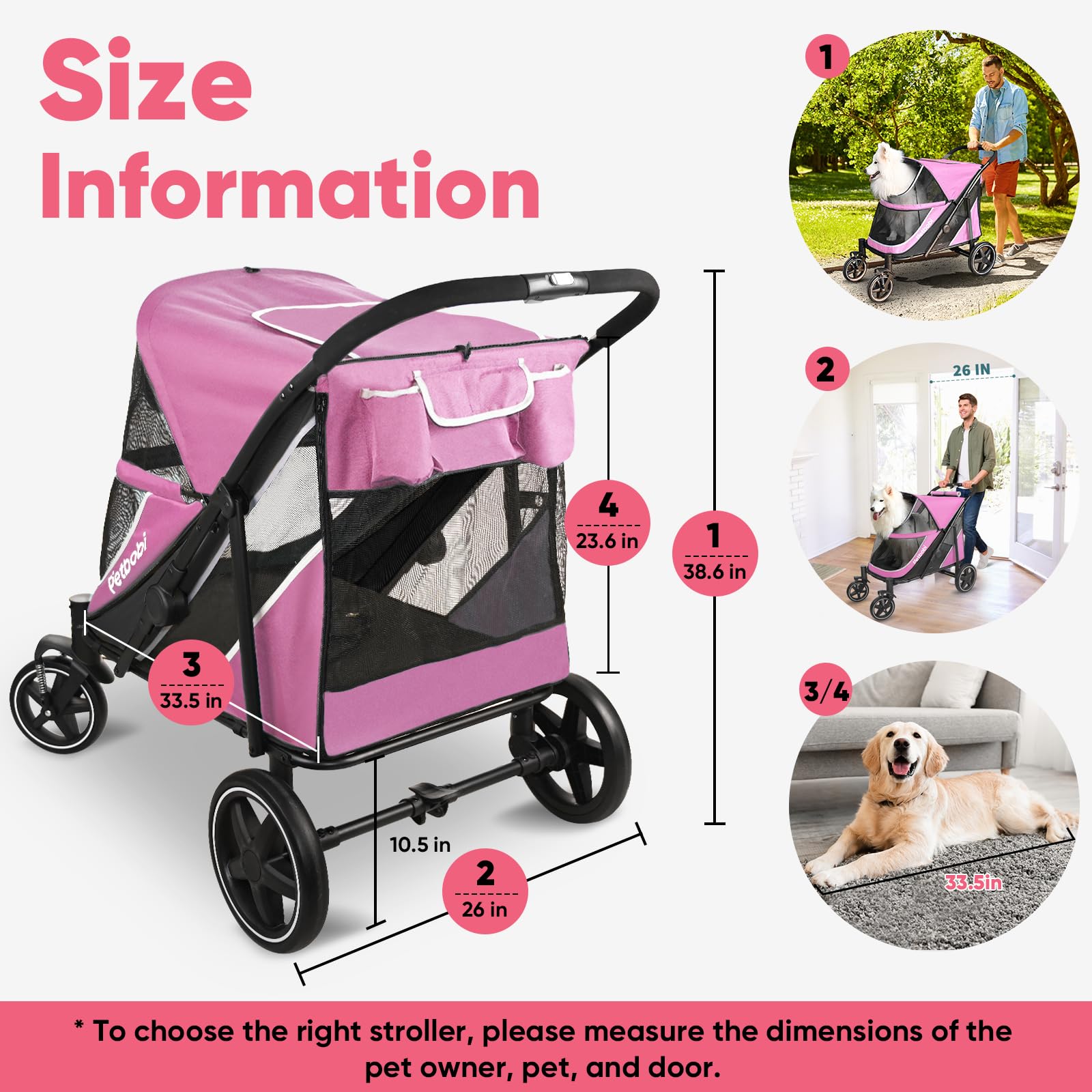 Petbobi dog stroller all-terrain wheels provide stable ride on grass.