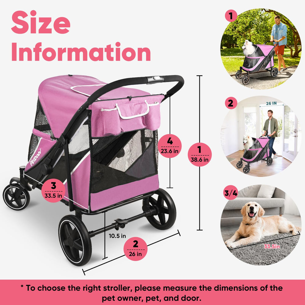 Petbobi dog stroller all-terrain wheels provide stable ride on grass.