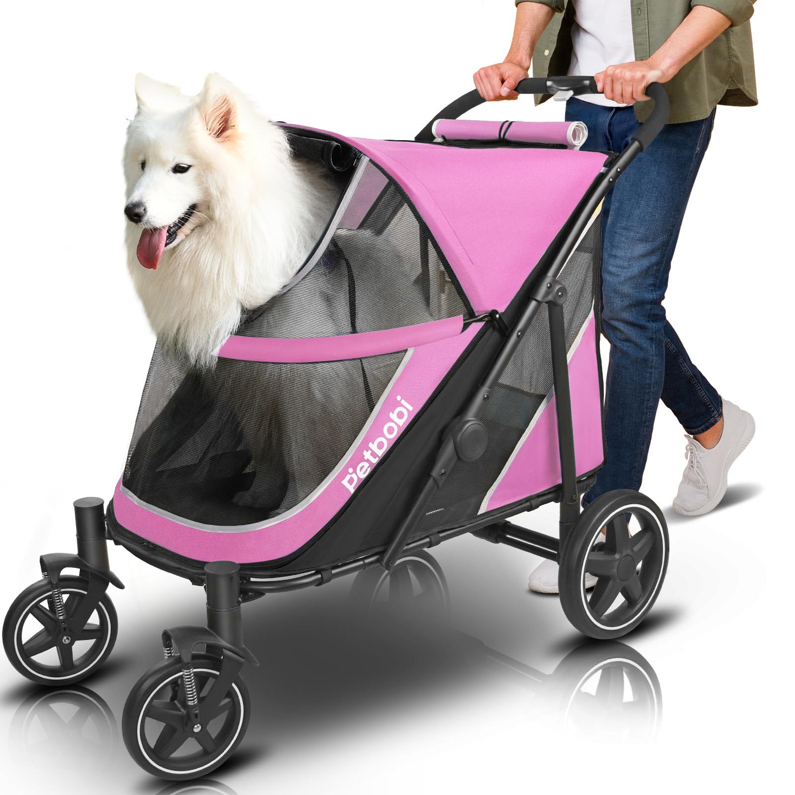 Petbobi dog stroller folded compact for easy storage and travel.