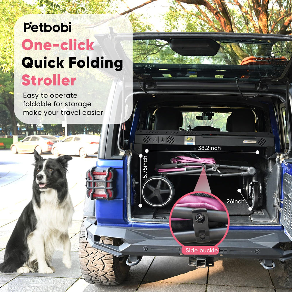 Petbobi dog stroller interior cabin is roomy for lounging.