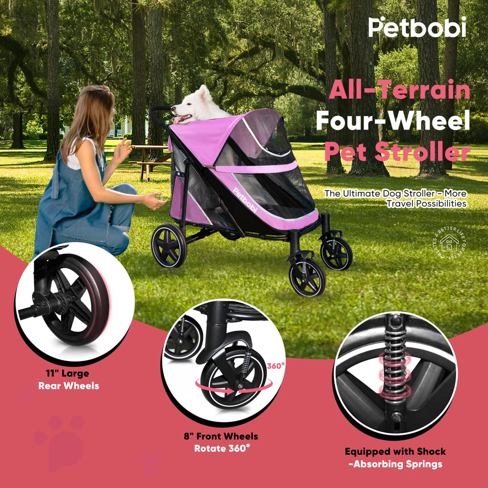 Petbobi dog stroller one-foot brake for quick, secure stops.